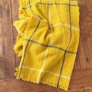 Old Navy Oversized Yellow Plaid Fringed Scarf